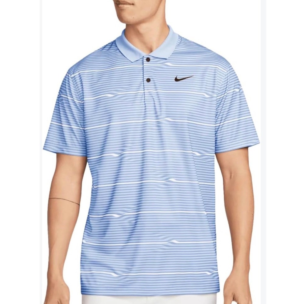 Nike Polo Shirt Mens XL Light Blue Dri-FIT Striped FD5829-425 Short Sleeve Golf